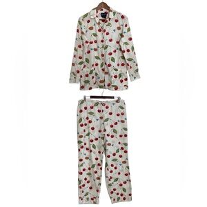 Nick & Nora Pajama Set Womens Small White Red Cherries Cherry Pie Blue Birds PJs